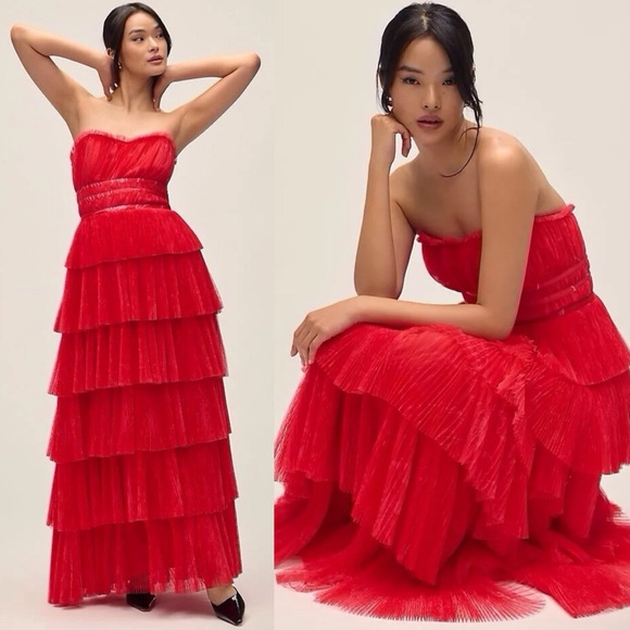 Anthropologie Dresses & Skirts - NWT Anthropologie Hutch Evie Red Ruffle Tiered Maxi Dress